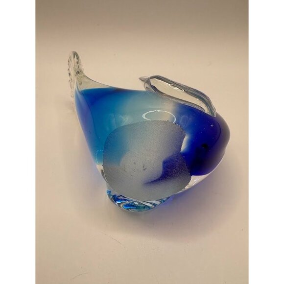 Hand-Blown Murano-Style Glass Blue & Clear Bird Figurine - Picture 5 of 10